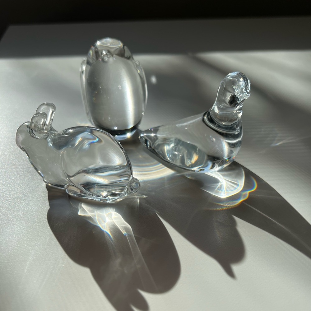 Vintage Hadeland Norway Glass Animals Lot Of 3 - Penguin, Rabbit, Bird